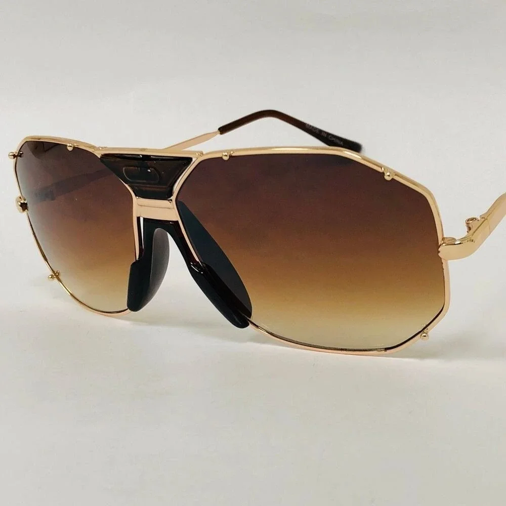Fashion Sunglasses Frame Gold Metal Brown Lens Men Trendy Street Wear UV400‎ New